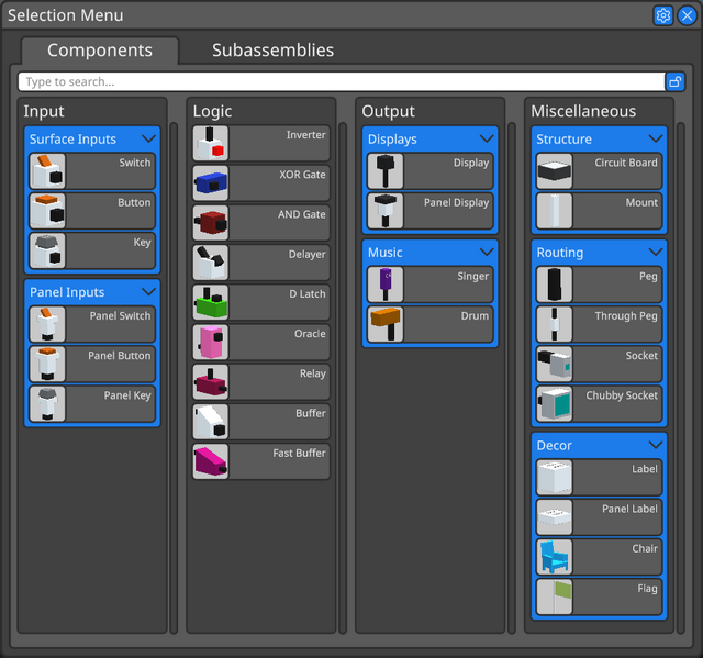 Selection Menu - Logic World Wiki